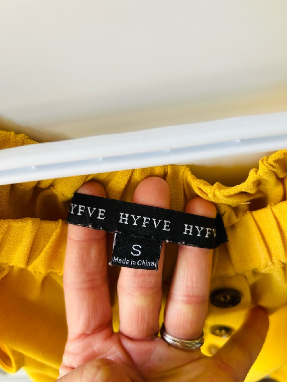 HYFVE Mustard Yellow Off-Shoulder Button Tie-Hem Top - Picture 5 of 9